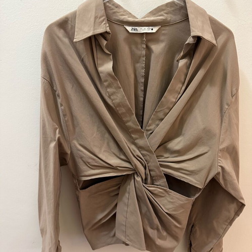 Zara Crop Shirt used with Cut-Outs and Knot Size Large