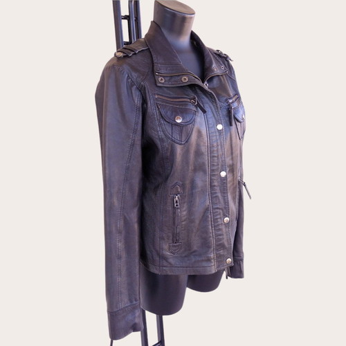 Bossini women's black leather jacket L used, soft leather