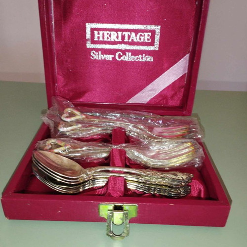 Vintage cutlery set with stainless dessert spoons and forks Heritage Silver Collection