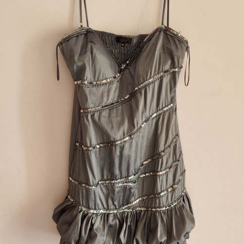 Evening dress with rhinestones, silver-gray, size XL