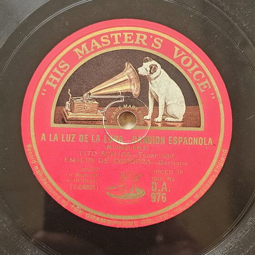 A La Luz De La Luna 78 RPM record like new, His Master's Voice, 1928