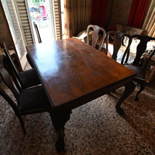 Dining table used with 6 walnut chairs