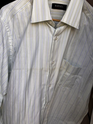 Men's cotton shirt like new, white with fine stripes, size L