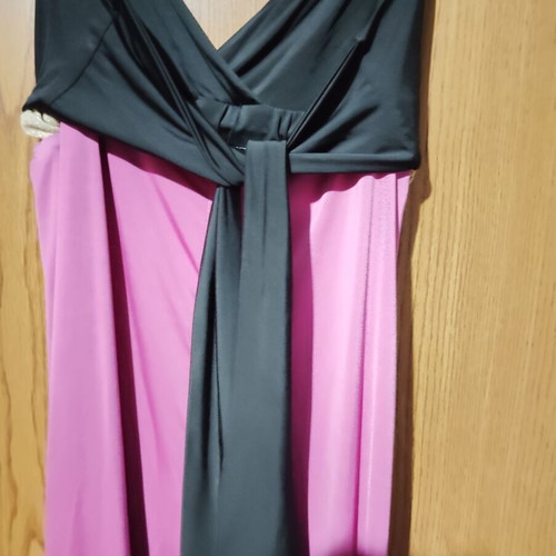 Evening dress elastic with back tie, like new, pink and gold