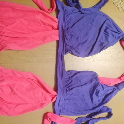 Swimsuit tops used, pack of 2, fuchsia and purple adjustable triangle