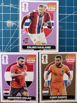 Panini World Cup 2026 допълнителни стикери Haaland розов, Salah розов, Gapko бронзов