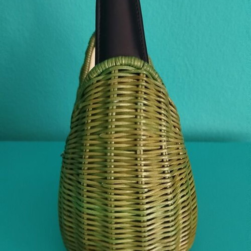 Vintage basket bag handwoven rattan with fabric pouch, like new