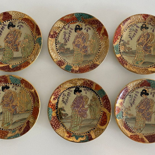 Royal Satsuma Japanese Plates Set of 6, 6 cm, new