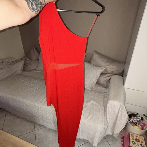Tally Weijl red long dress with side slit and one long sleeve