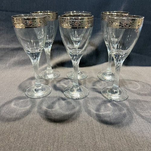 Cristal Mode Set of 6 Silver-Engraved Crystal Glasses Like New