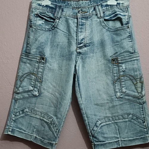 Idpdt men's denim cargo shorts XL, light wash