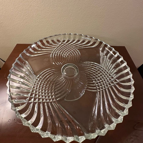 Glass cake stand with lid like new, 30cm diameter