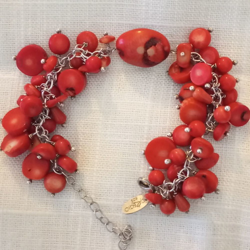 Silver 925 bracelet with coral like new, Gregio adjustable