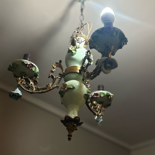 Vintage porcelain chandelier 3-light mint used