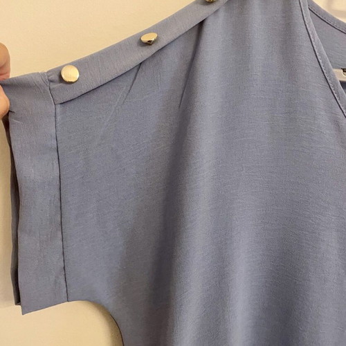 Blue bat sleeve blouse with metal details, one size