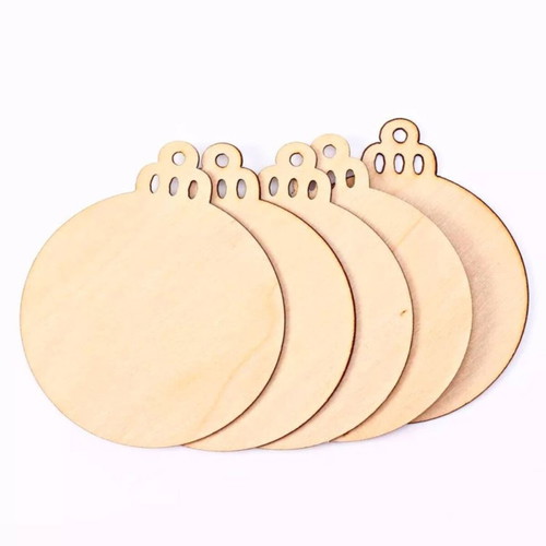 Wooden Christmas balls 9x7.3cm laser-cut set of 5