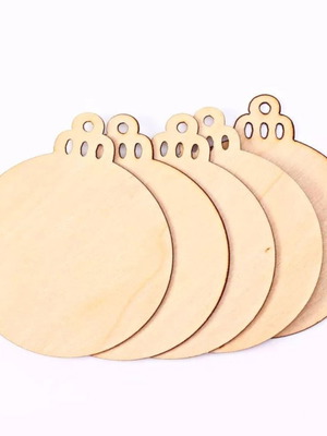 Wooden Christmas balls 9x7.3cm laser-cut set of 5