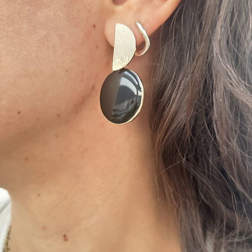 Dangling earrings with black and gold details, new