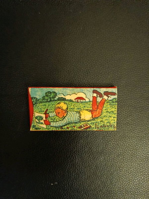 Collectible paper box with lithograph and 6 used painting crayons