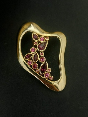 Vintage Faux bijoux brooch used, pink and purple stones