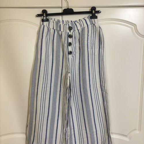 Wide White Pants with Blue Stripes like new, size XS