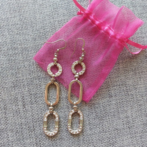 Dangling earrings gold color with stones, new, brass