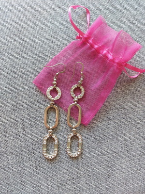 Dangling earrings gold color with stones, new, brass