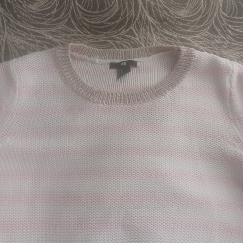 H&M striped pullover sweater, white and pink, XS