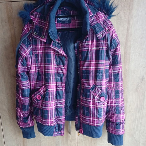 Admiral plaid women's jacket Large like new with hood and fur