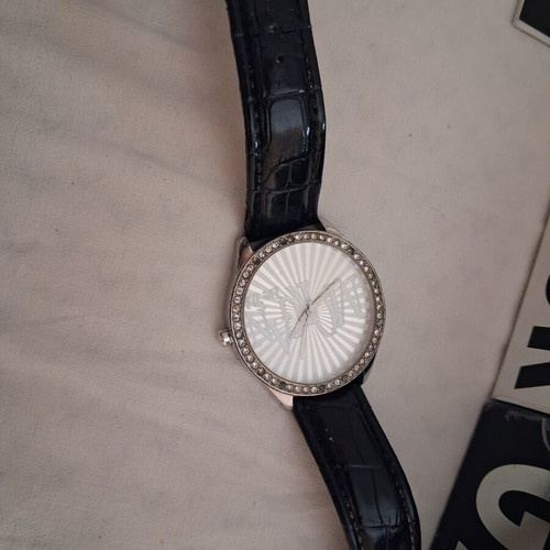 Morgan women's watch used, black strap with rhinestones