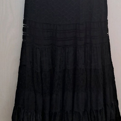 Long skirt Lucifair black like new, elastic waist, layered design