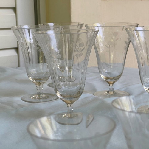 Set of 48 used Art Deco crystal glasses antique
