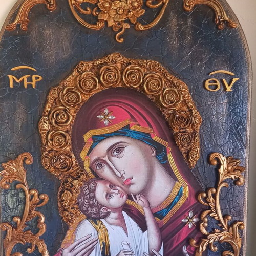 Handmade icon of Panagia on wood 30x40 cm new