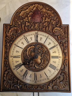 Mechanical wall clock with pendulum and weights, vintage, Schmeckenbecher
