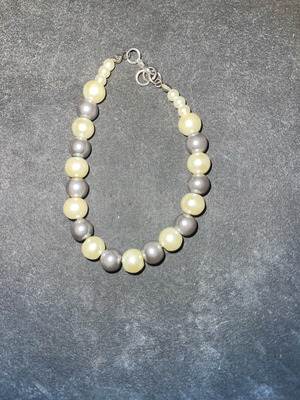 Handmade bracelet with wire fastening new, white and gray