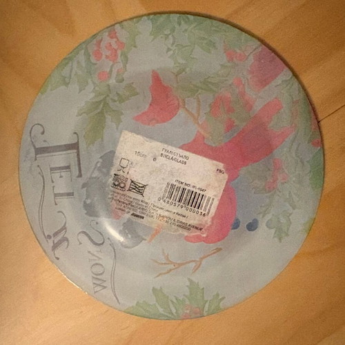 Set of 2 Christmas glass plates "Let it Snow" with snowman, 15cm