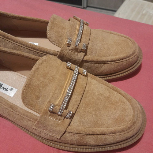 Suede moccasins new size 37 beige with buckle