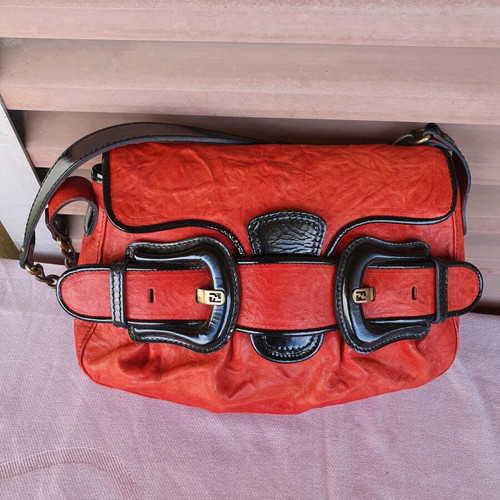 Fendi shoulder bag used, red and orange, leather
