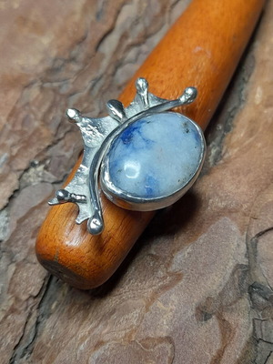 Handmade silver 925 ring with semi-precious stone and opening shank, new
