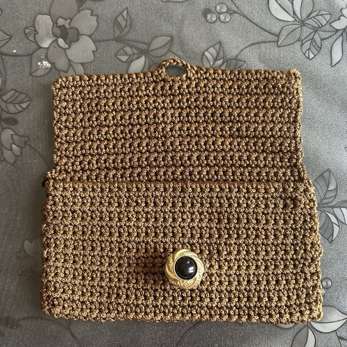 Handmade Knitted Bag brown with decorative button