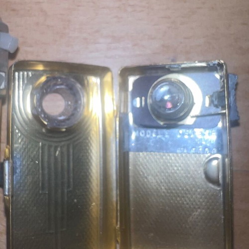 French Art Deco flashlight used, rare pack of two, gold color