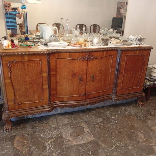 Vintage dining set with extendable wooden table, 6 chairs and buffet used