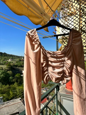 Top with off-shoulder velvet pink H&M size S