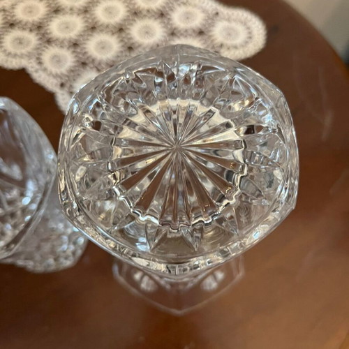 Crystal vase set of 2 like new with intricate carving