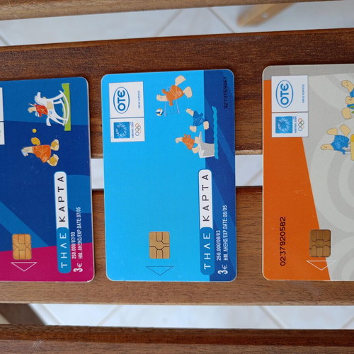 OTE collectible phone cards used, set of 3, Athens Olympic Games