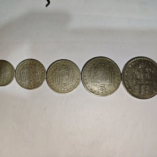 Paul Coin Set used, 5 pieces including 50 lepta 1962 and drachmas 1954-1959