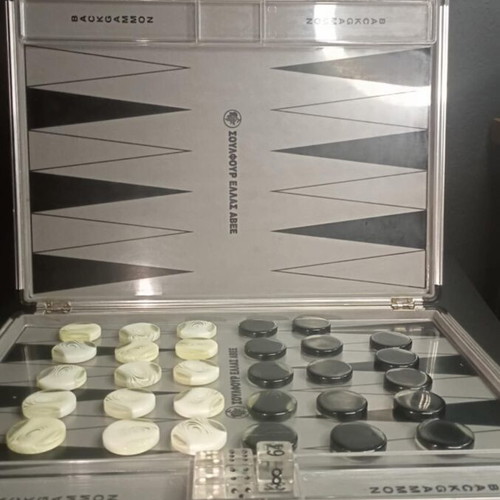 Metal Backgammon Case Advertising Like New
