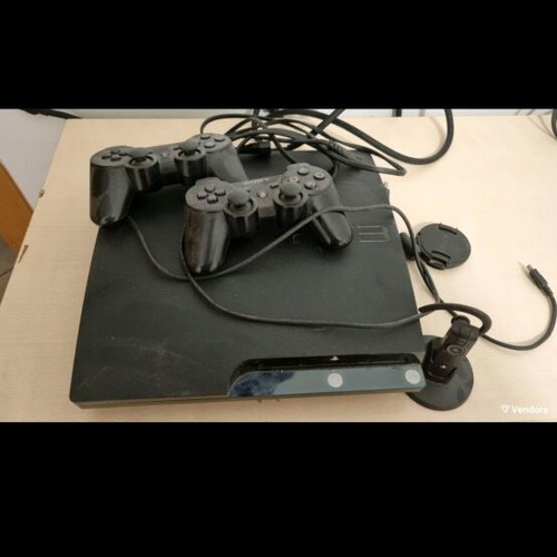 PlayStation 3 Slim μεταχειρισμένο με 2 κοντρόλ, ακουστικό και PlayStation Eye