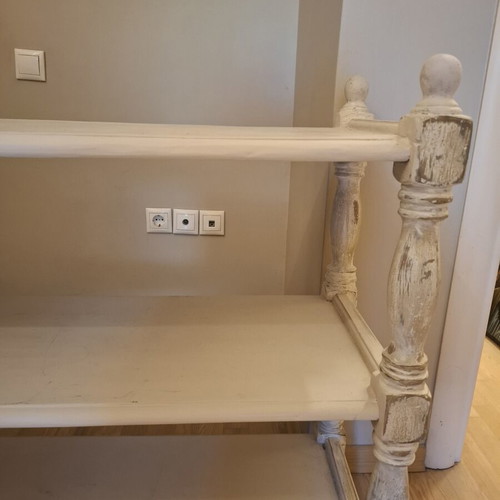 Wooden shelf with white patina used, 3 shelves, 128x40x90 cm