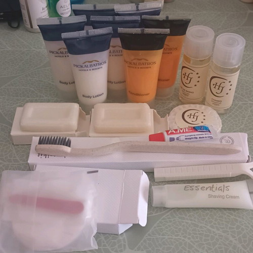 Travel set new with creams, shampoo, soaps and shaving kit